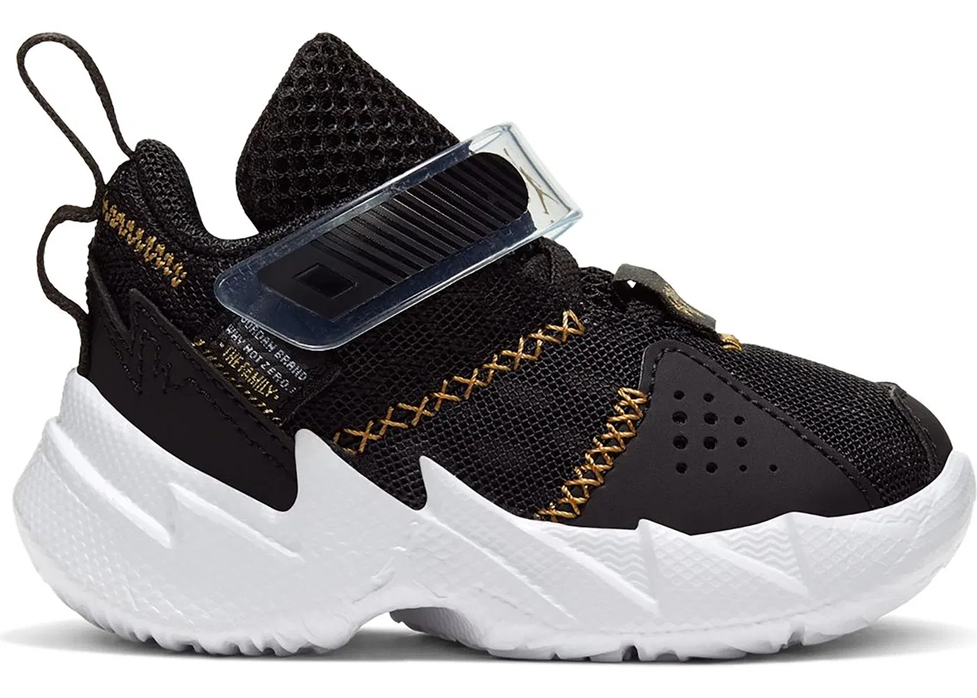 Детские кроссовки для мальчиков с длинным шнурованием Jordan Why Not Zer0.3 Jordan, Black/Metallic Gold-White-Wolf Grey