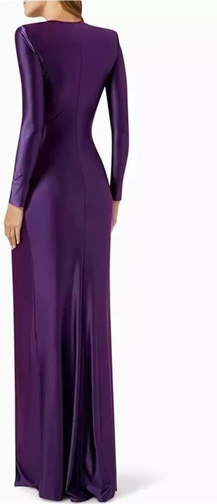 Женское коктейльное платье с глубоким V-вырезом и складками, Purple — фото 3