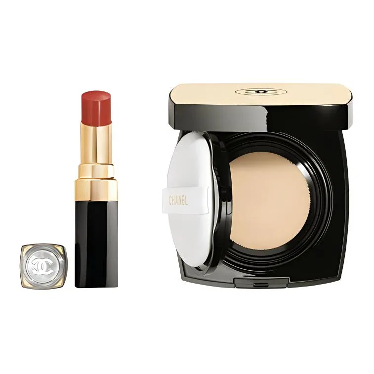 Женский набор косметики с блеском для губ и тональным кремом Shimmer Lipstick #152+Cushion Foundation #B10 15g CHANEL, Cocoa Miss Glitter Lip Gloss Lipstick+Beige Fashion Air Cushion Pastel Pink Foundation Makeup Sets