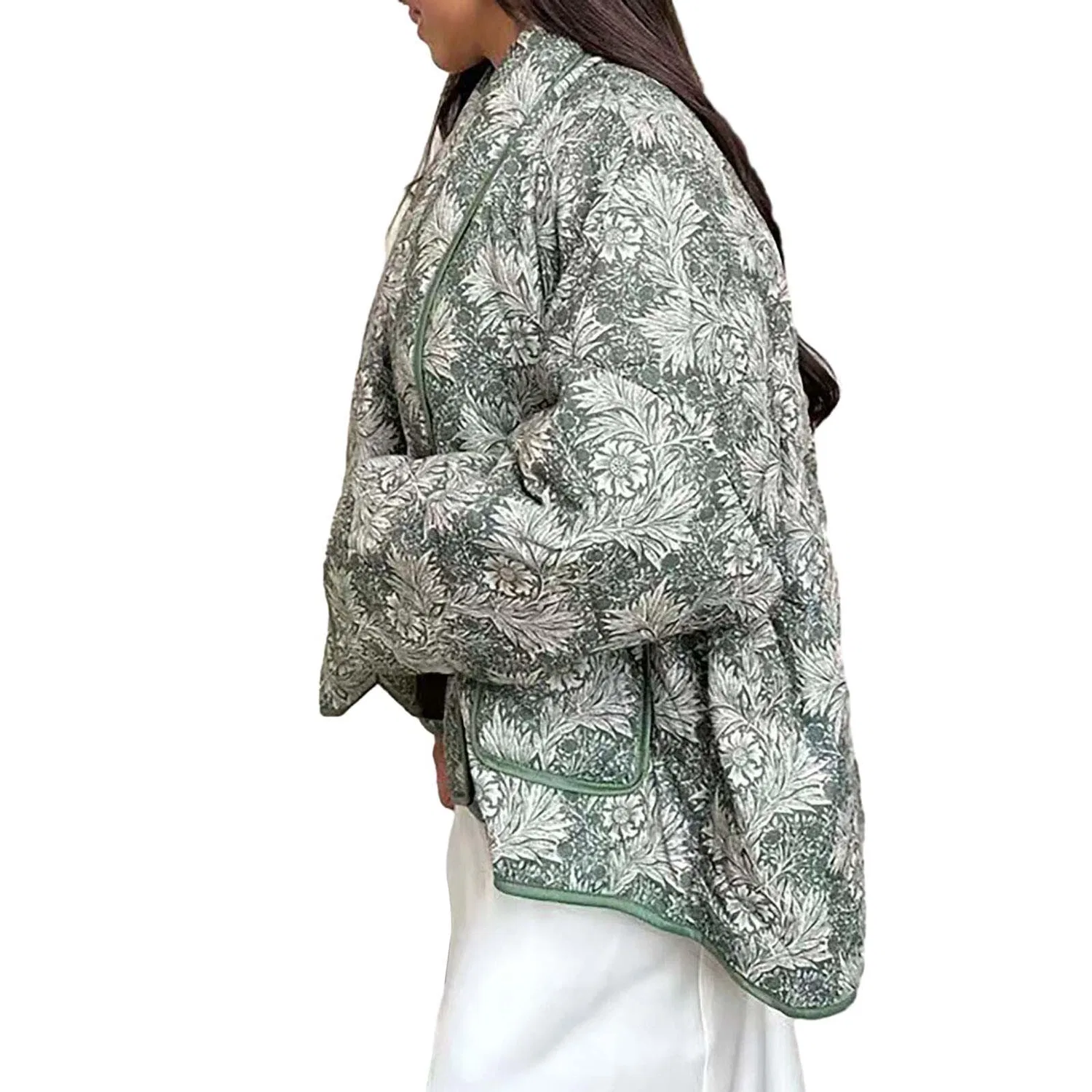 Женское утепленное пальто с принтом Classic Vintage Boho, green