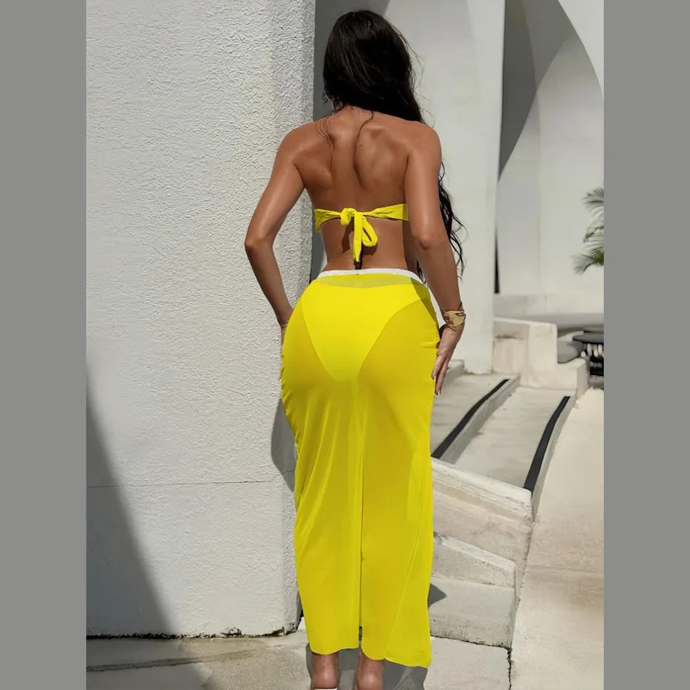 Женский бикини-комплект с парео 3 предмета Yellow — фото 3
