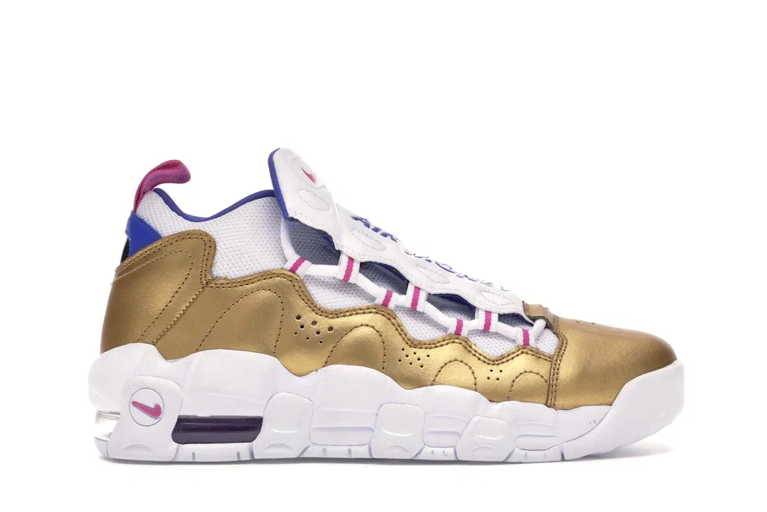 Детские кроссовки Lifestyle с принтом Nike Air More Money Peanut Butter & Jelly (GS) Nike, White/Fuchsia Blast-Metallic Gold