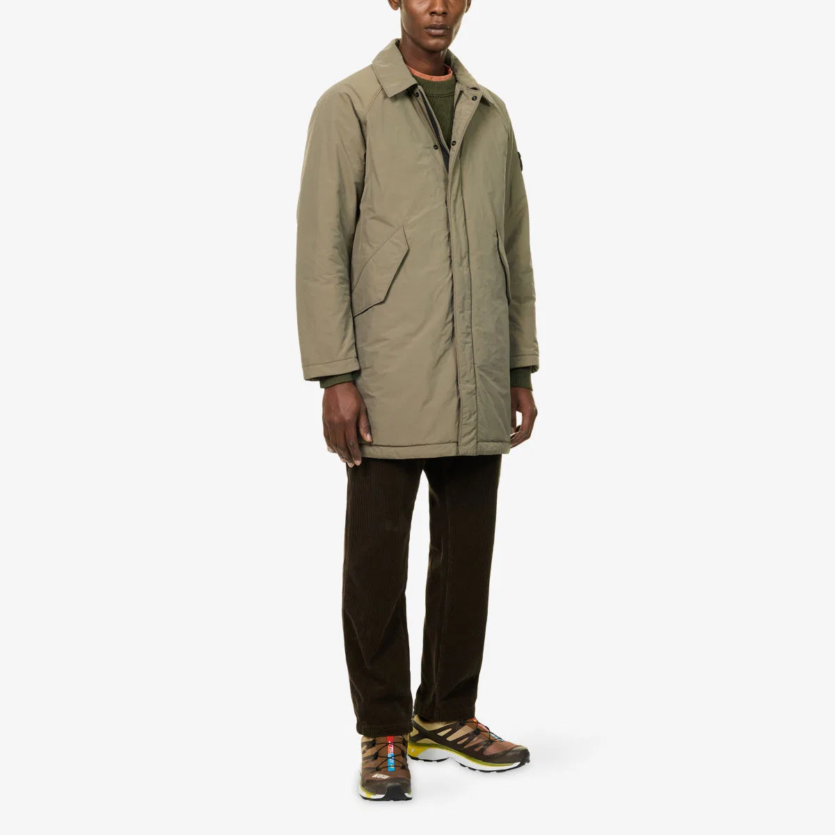 Удлиненное стеганое пальто из микротвила Stone Island, зеленый — фото 2