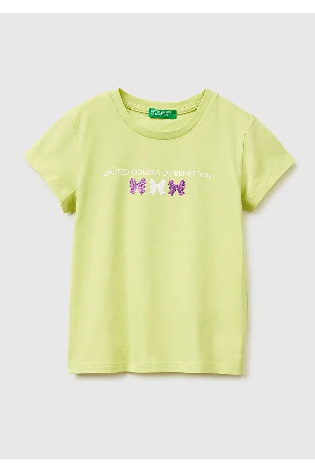 Детская футболка для девочек хлопковая с принтом United Colors Of Benetton, Yellow