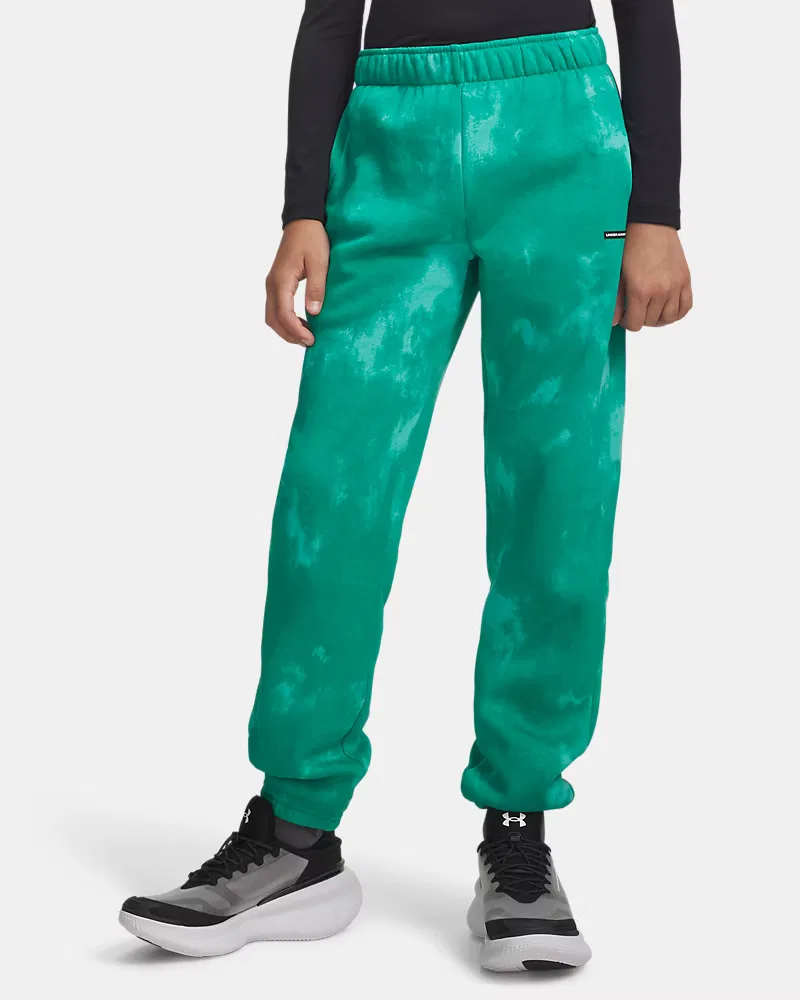 Детские штаны на флисе с начесом, внутренний шов 63,5 см, UA Icon UnderArmour, Geode Green/Black