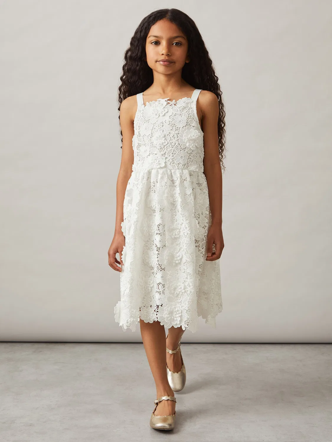 Платье миди Guipure-Lace Reiss, Ivory — фото 2