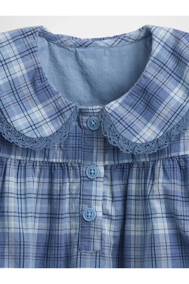 Детское платье для девочек с воланами Baby Blue Checkered Ruffle Collar Dress Gap, Blue-000 — фото 3