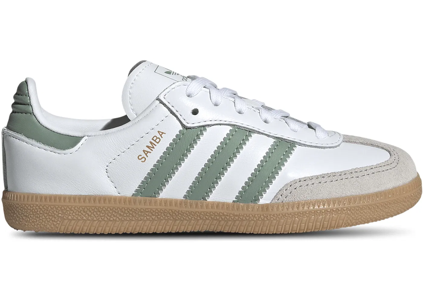 Детские кроссовки Lifestyle с классическим дизайном Adidas Samba OG, Cloud White/Silver Green/Gum