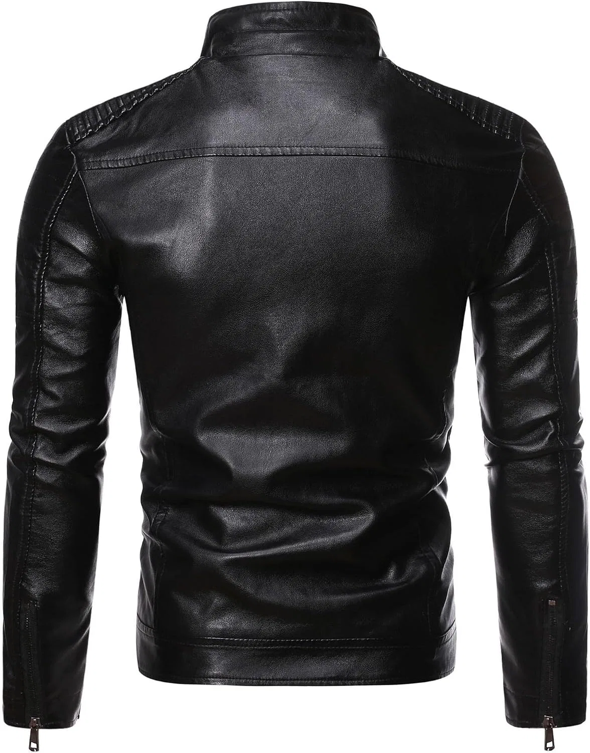 Мужская куртка из экокожи с асимметричной молнией, Biker Style, чёрный — фото 2