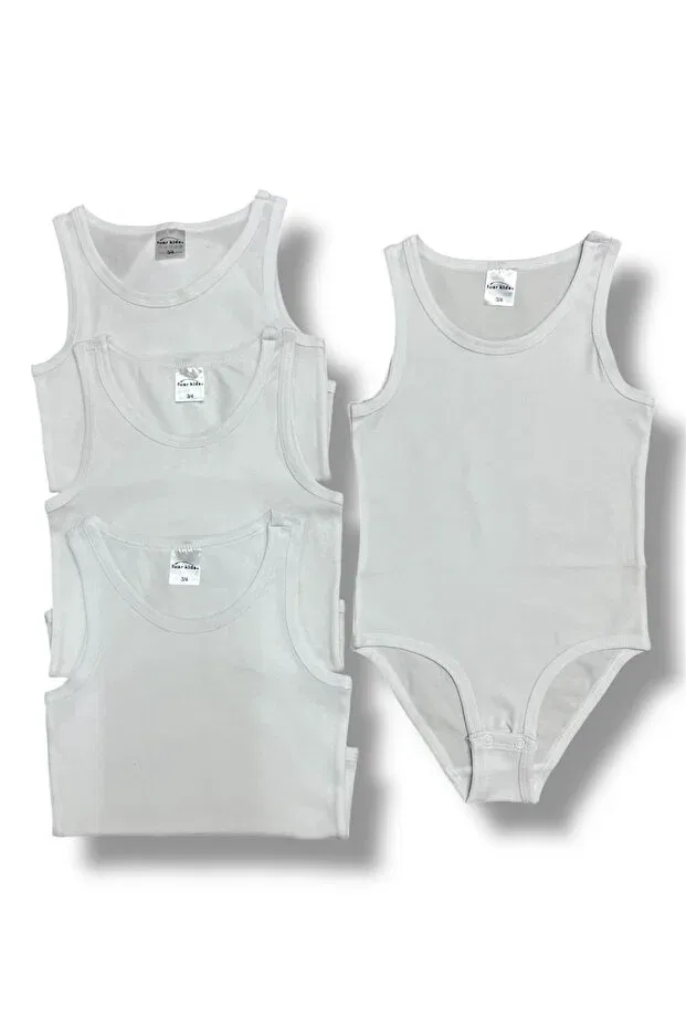 Детское боди для девочек с застежкой на кнопках 4-Piece 100% cotton white undershirt body with snap fasteners at the bottom - children's underwear Fuar Baby, White — фото 2