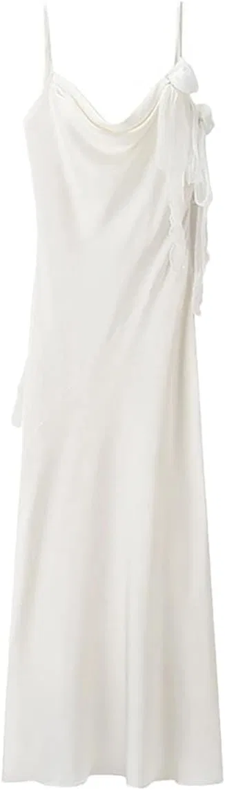 Женское ками-миди платье сатиновое A-line, White