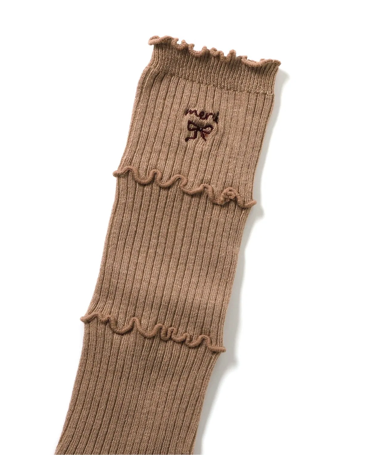 Детские носки с рюшами и вышивкой, модель Mellow High Socks, apres les cours, Beige — фото 2