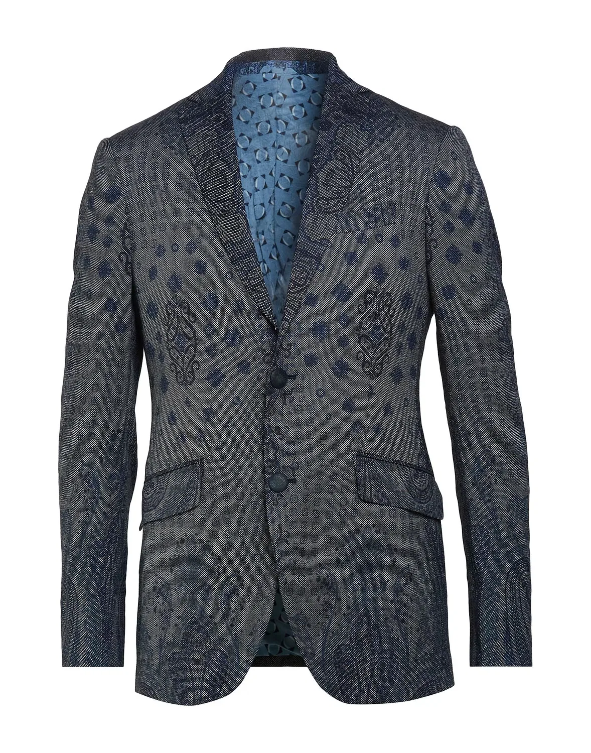Мужской однобортный пиджак с принтом Paisley Jacquard Etro, темно‑синий