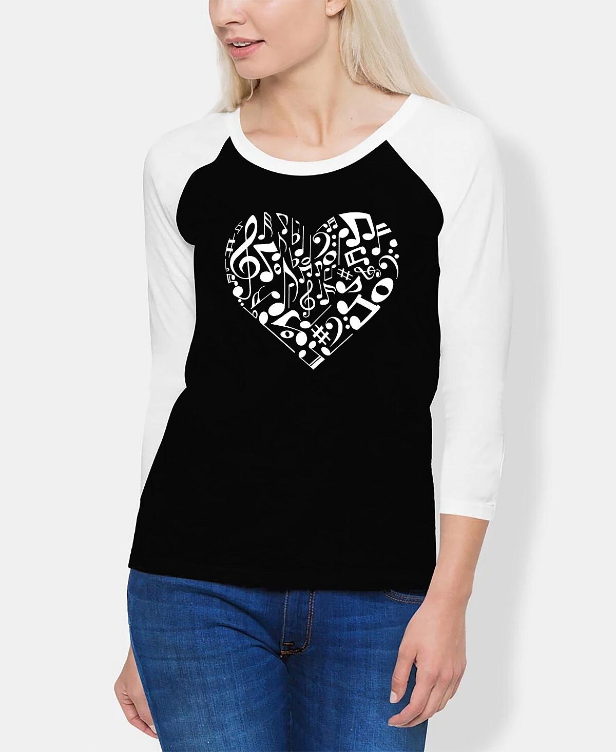 

Женская футболка реглан с надписью word art heart notes LA Pop Art, черно-белый