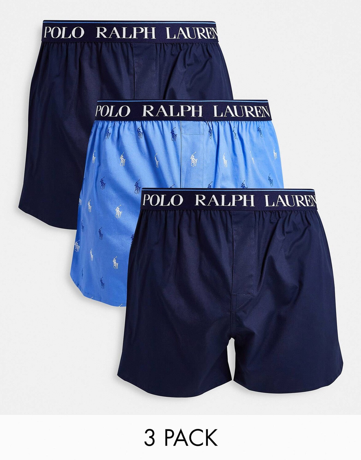 

Комплект из 3 тканых боксеров темно-синего цвета с логотипом на поясе Polo Ralph Lauren