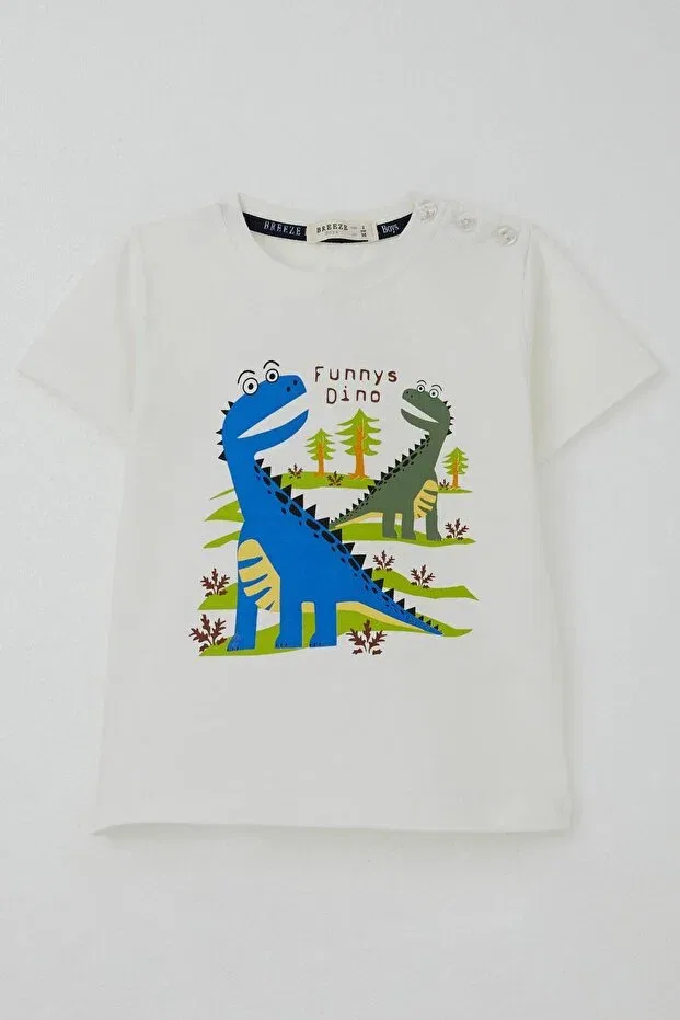 Детская футболка для мальчиков с принтом Funny Dinosaurs Breeze, Ecru
