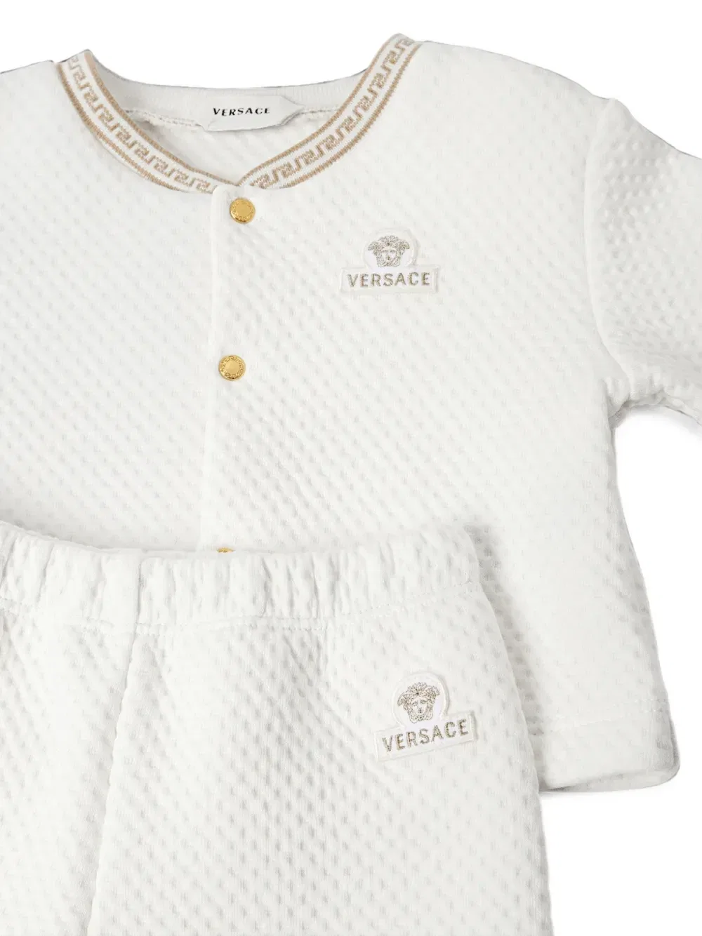 Кардиган из вышитого трикотажа мательссе Versace Kids, белый — фото 3
