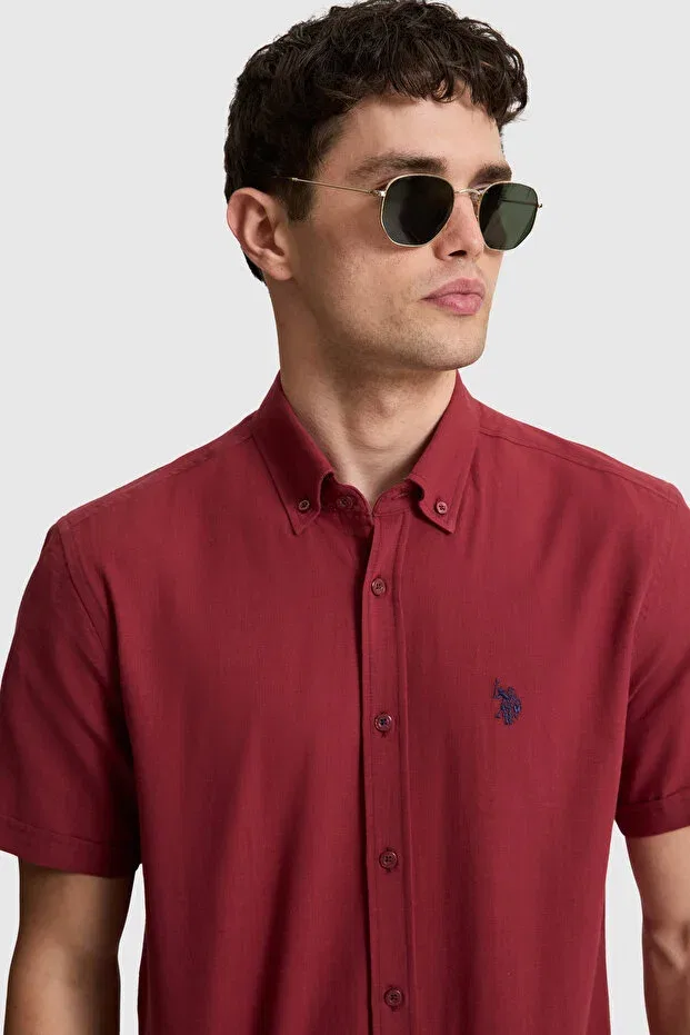 Мужская рубашка с коротким рукавом хлопковая U.S. Polo Assn., Cherry — фото 2