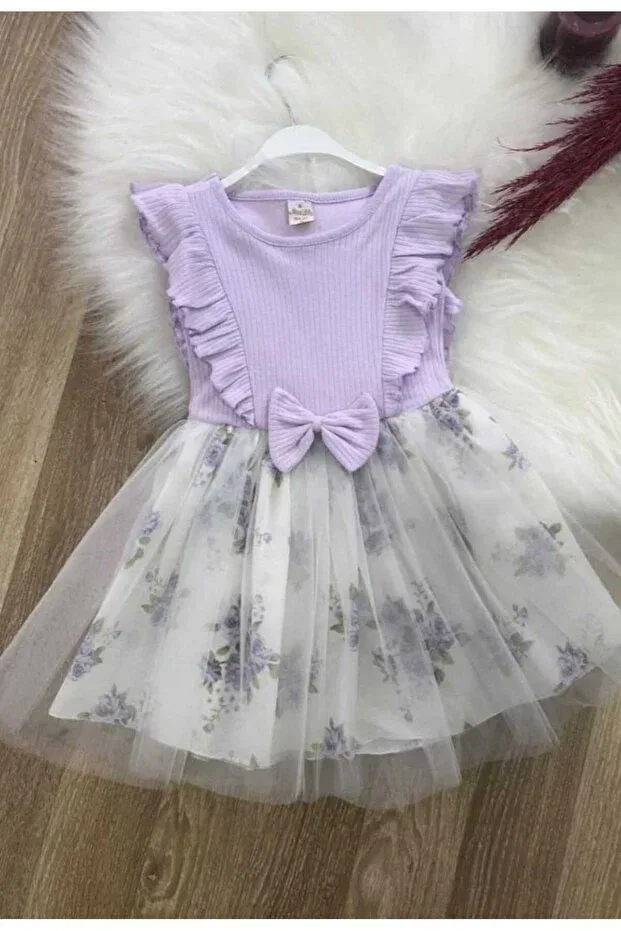 Детское платье для девочек с цветочным принтом, без рукавов Retro Women, Purple — фото 3