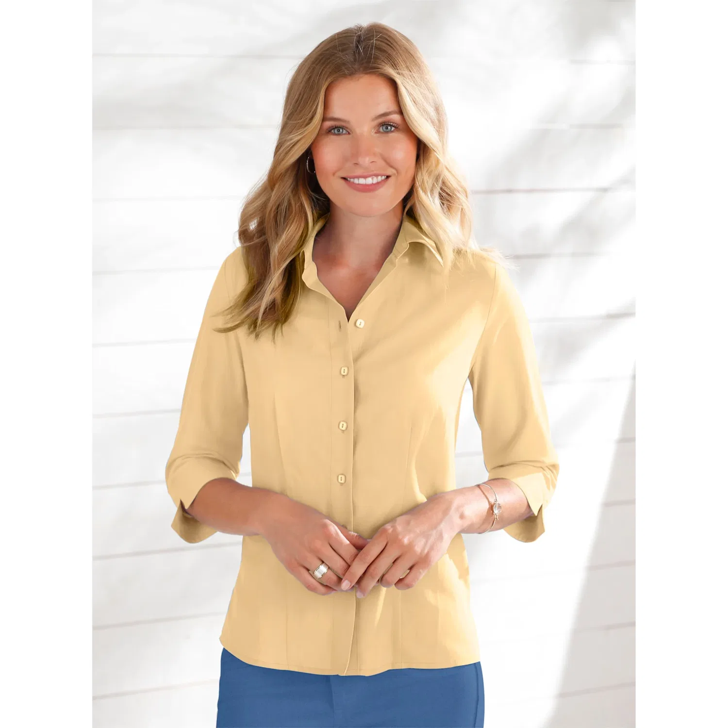 Женская классическая блуза с 3/4 рукавом Classic Basics, Vanilla Yellow