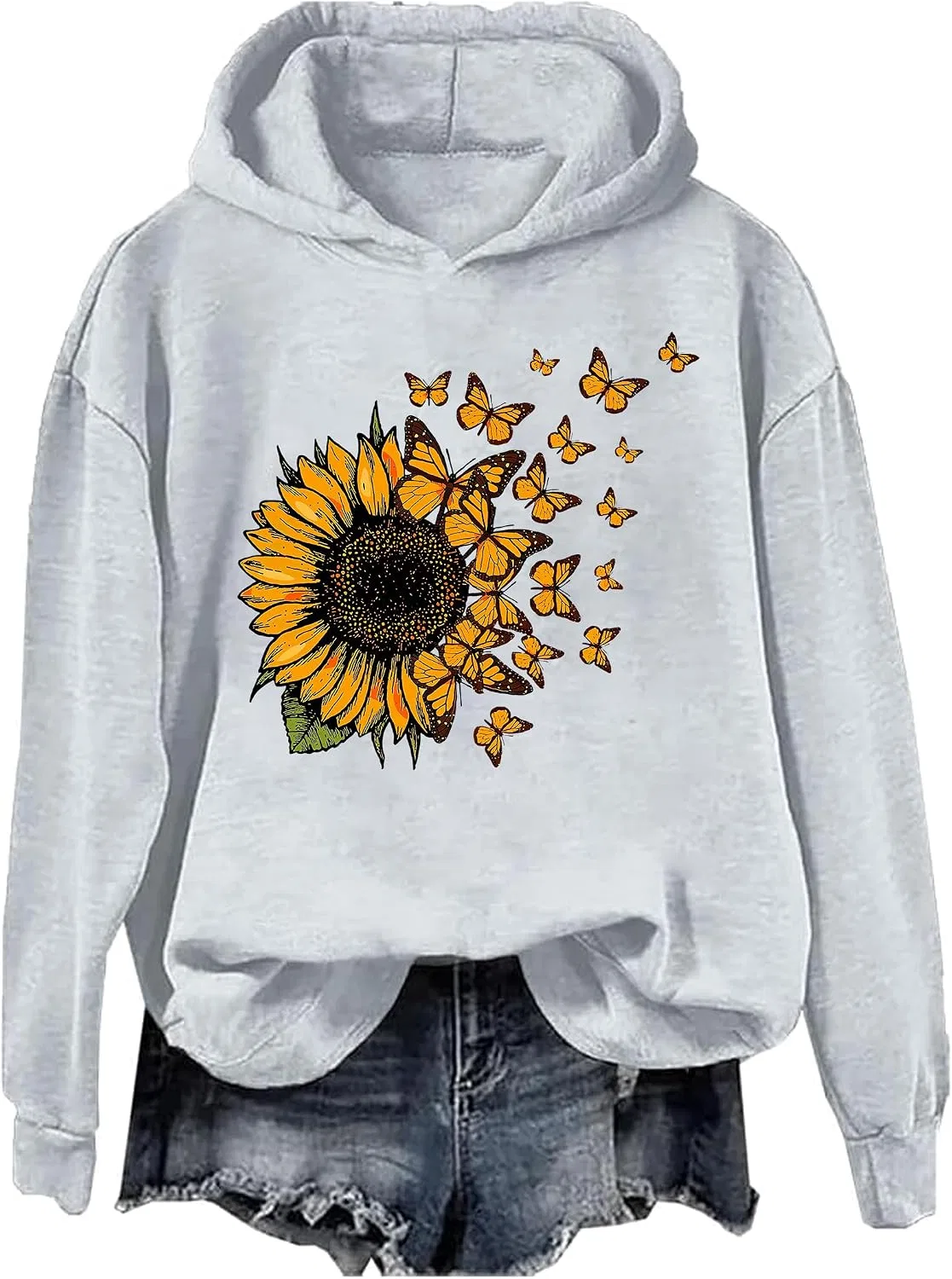 Женское худи с длинным рукавом Butterfly Sunflower Hoodie, серый