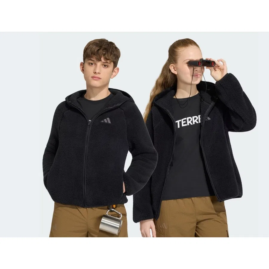 Детская флисовая куртка с капюшоном и полной застежкой-молнией Terrex Kids Xploric, adidas, Черный