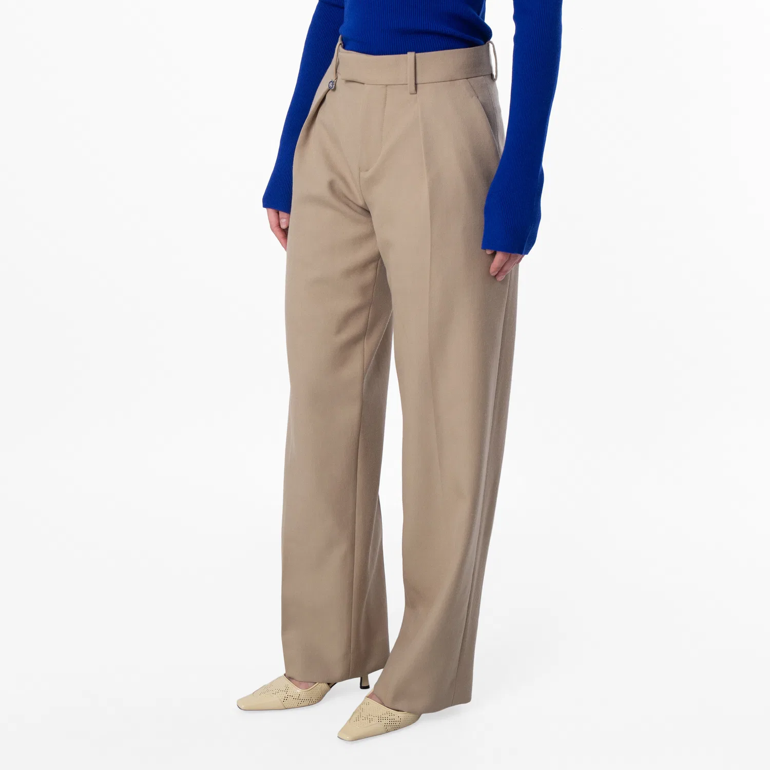 Брюки шерстяные широкие Tailored Wool Wide-Leg Trousers Burberry, Flax