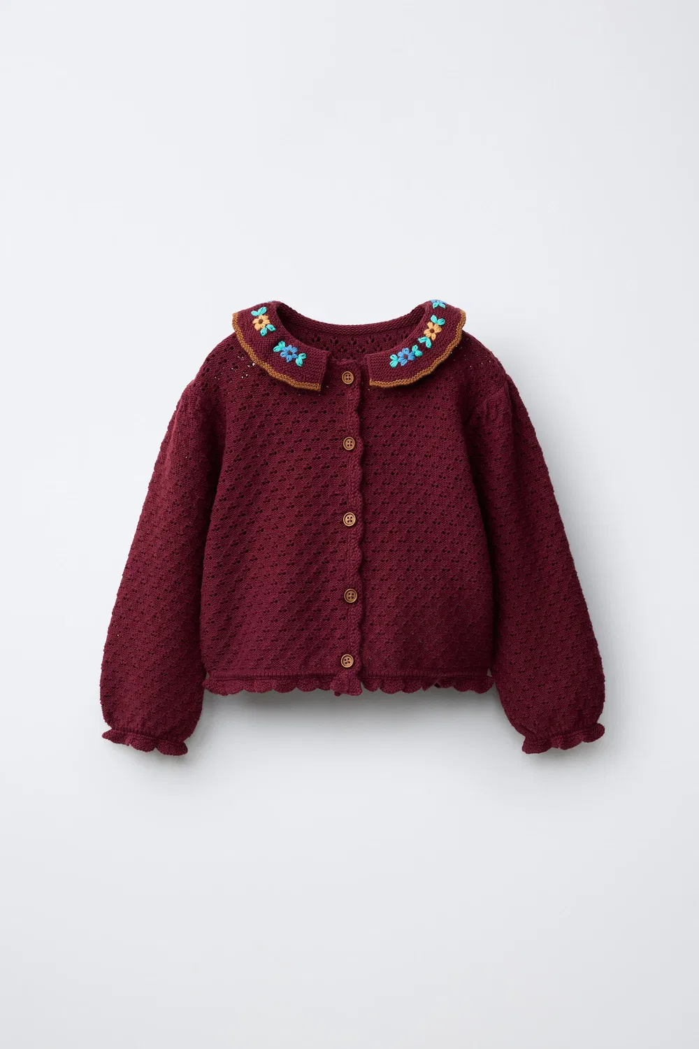 Кардиган из хлопковой смеси с вышивкой ZARA, Dark burgundy