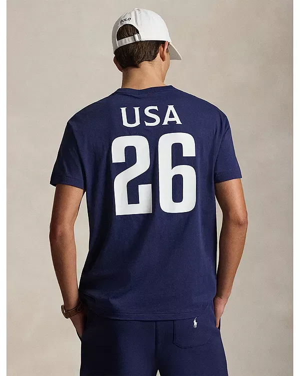 Мужская футболка с принтом Classic Fit USA T-Shirt Polo Ralph Lauren, темно-синий — фото 3