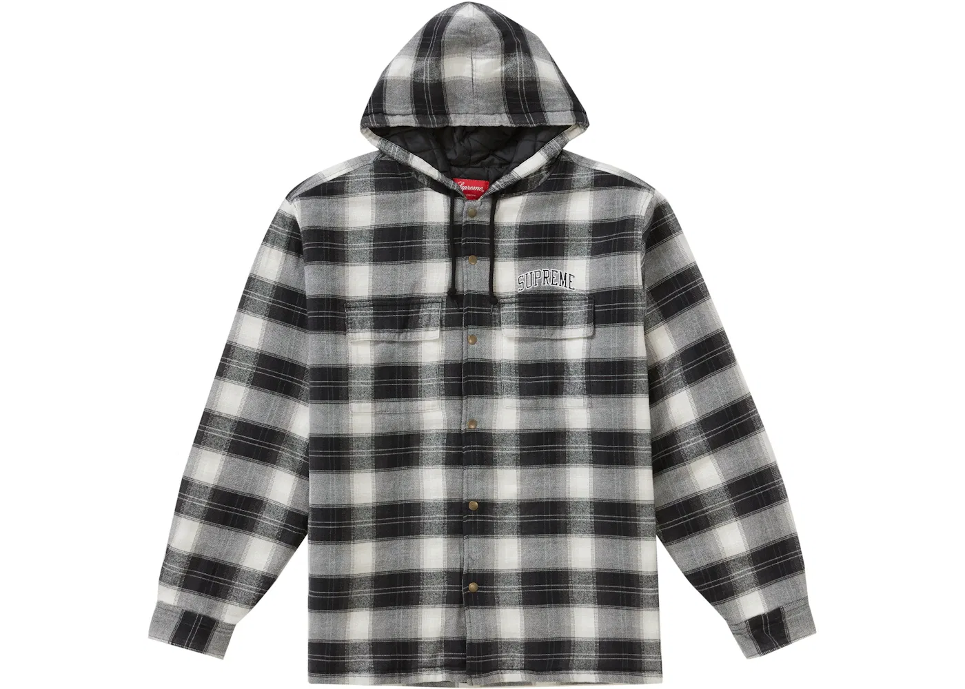 Мужская рубашка с капюшоном стеганая в клетку Supreme, Black
