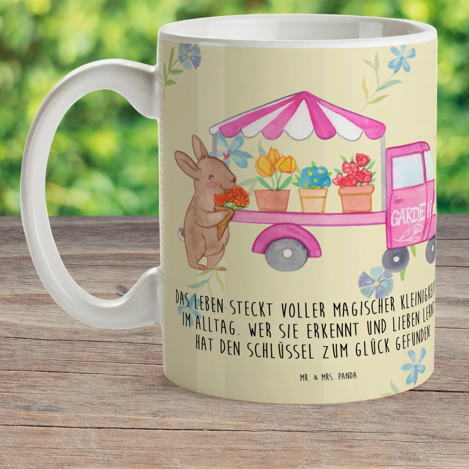 Детская кружка с принтом Osterhase Blumenwagen Mr. & Mrs. Panda, цветочный — фото 2