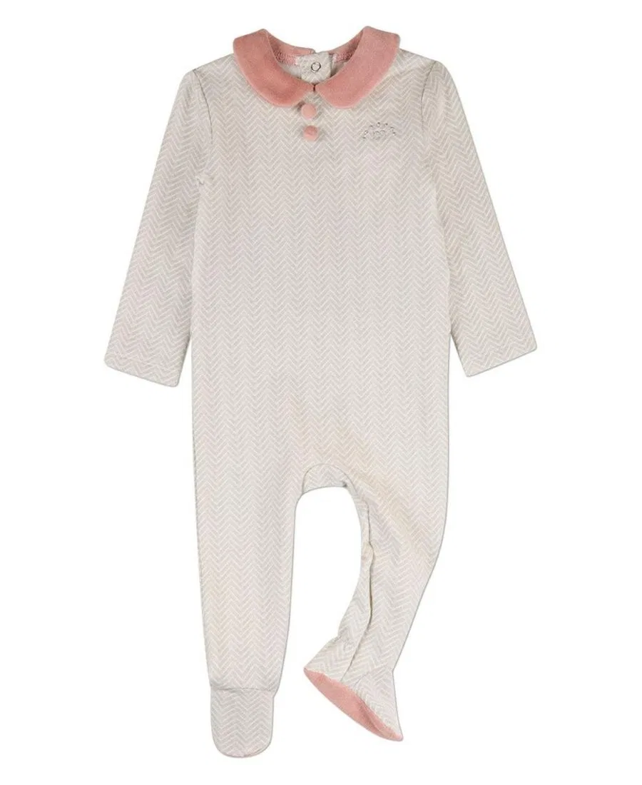 Боди с длинным рукавом Chevron-Print Cotton-Rich Footie MeMoi, Rose