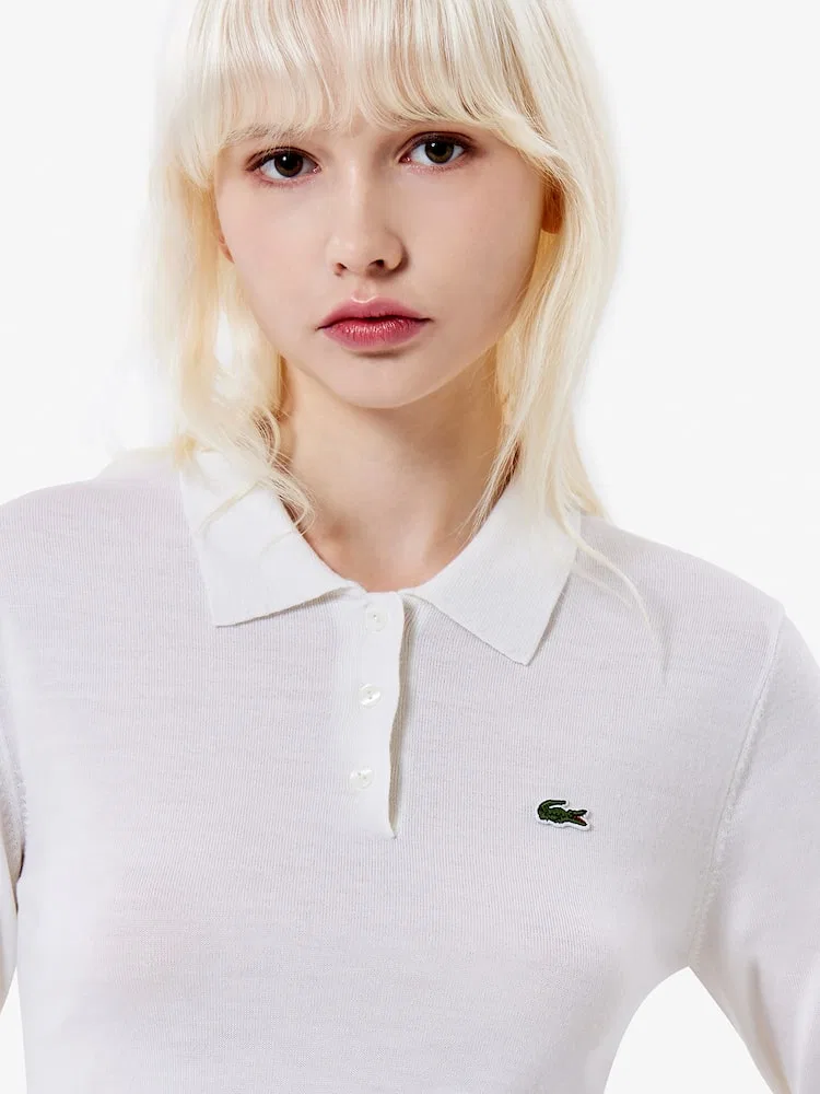 Свитер женский LACOSTE Off White, базовый поло, 100% шерсть — фото 2