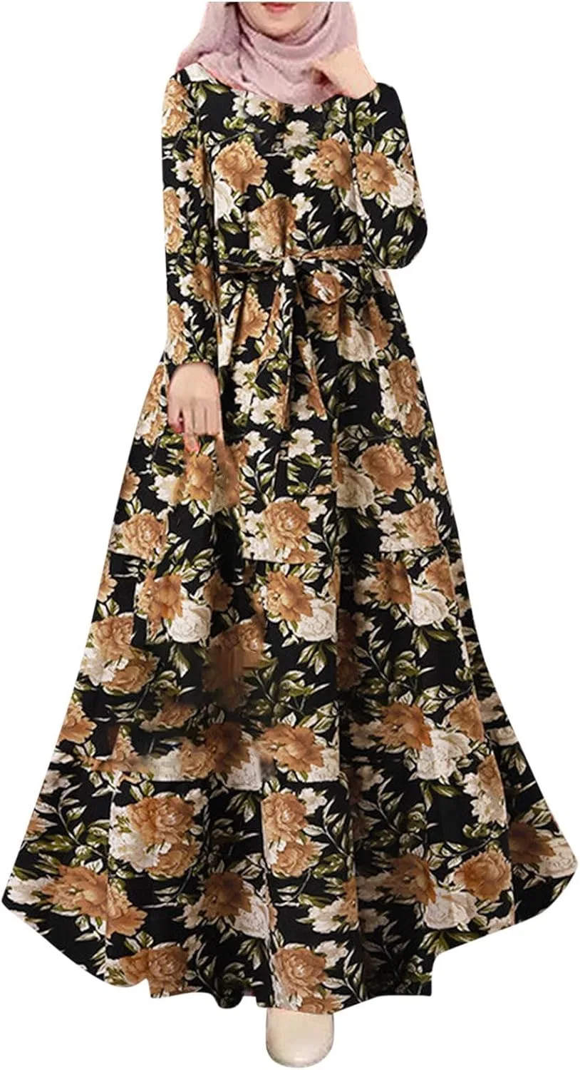 Женское платье-абая с принтом макси Sun Dress, Black