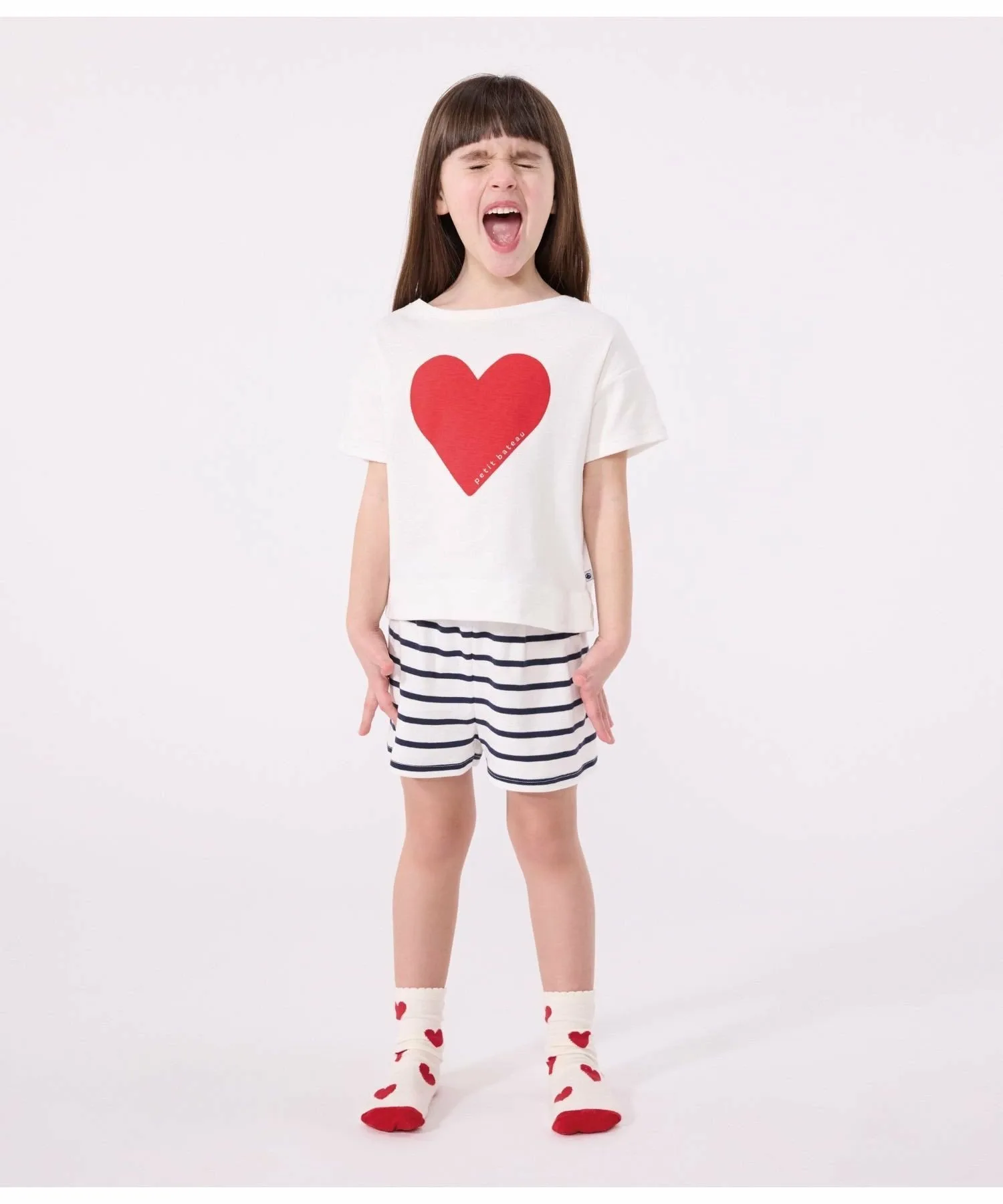 Пижама с короткими рукавами PETIT BATEAU, Off-white/Navy