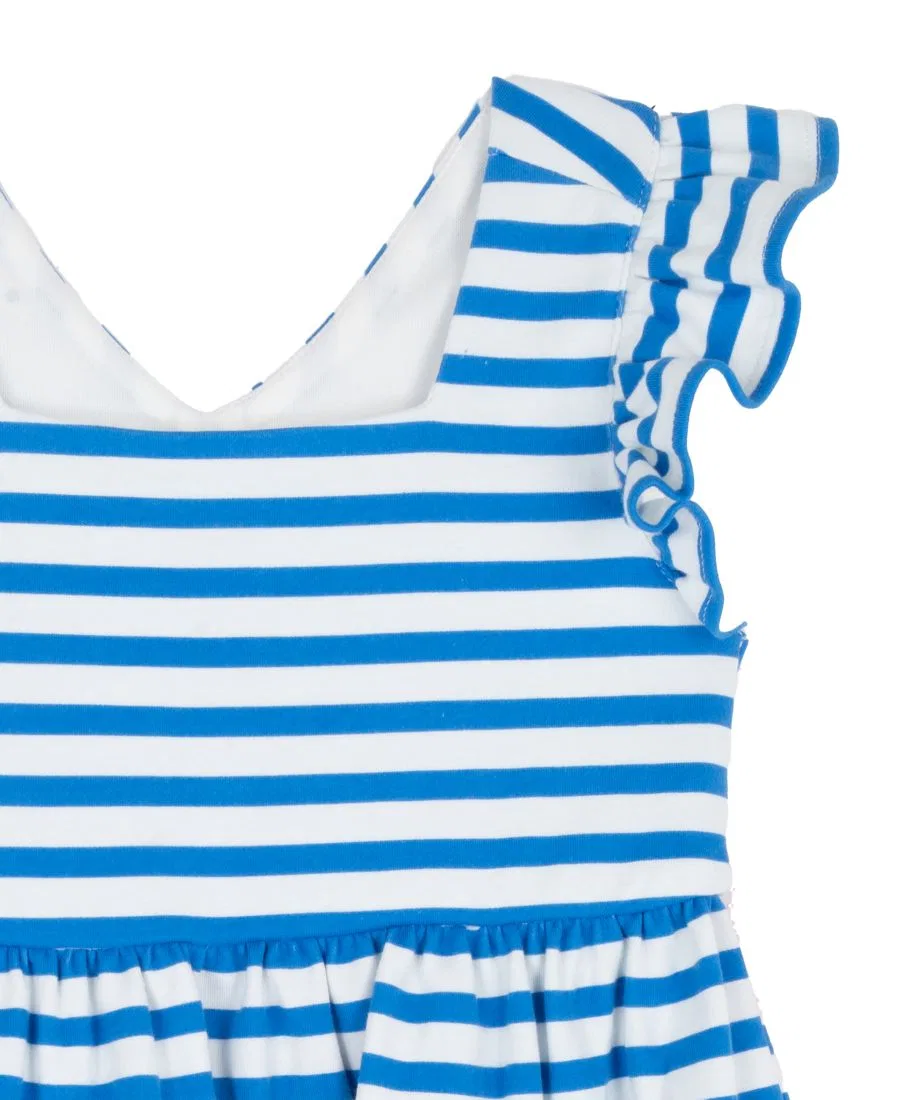 Платье из джерси с рукавами-воланами и ярусной юбкой, модель Girls' 2T-6X Jersey Knit Stripe Flutter Sleeve Tiered Dress Rare Editions, Blue — фото 3