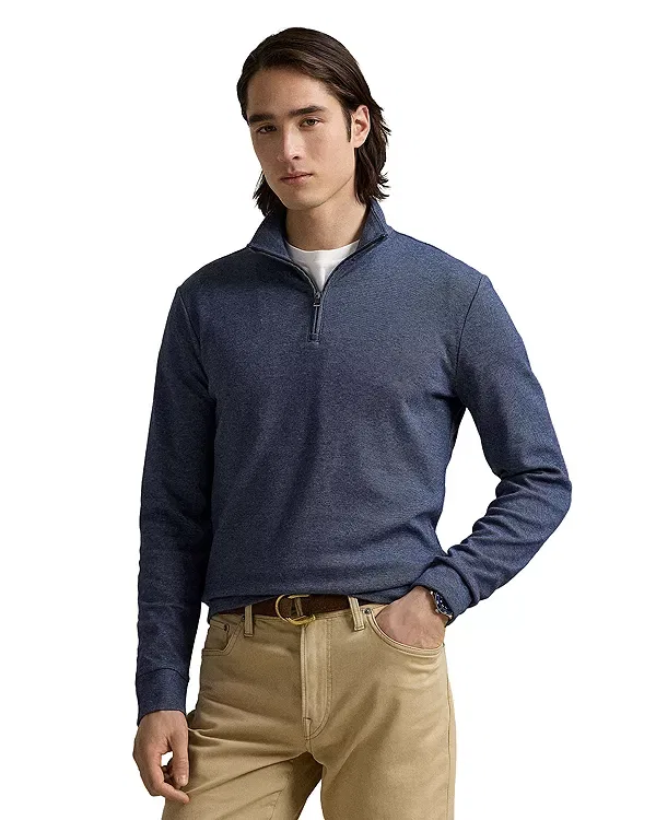 Мужской пуловер на молнии с высоким воротом Luxury Double Knit Jacquard Polo Ralph Lauren, темно-синий