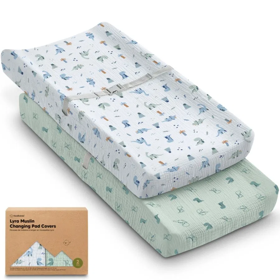 Детский чехол для пеленального столика из муслина, 2 шт, Lyra Muslin KeaBabies, Dino Park