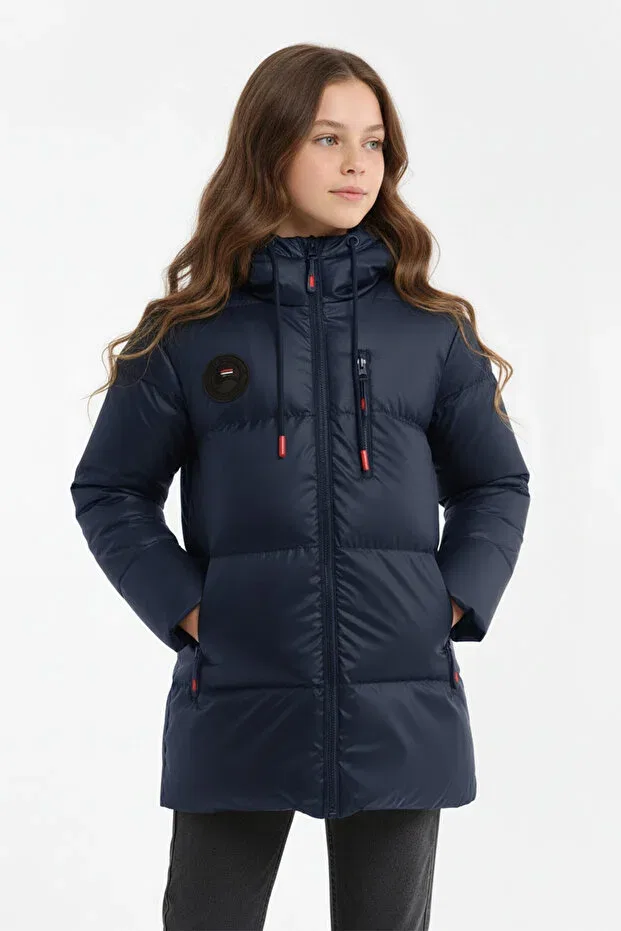 Детское зимнее пальто-пуховик для девочек с принтом Qawwa, A. Navy Blue — фото 4