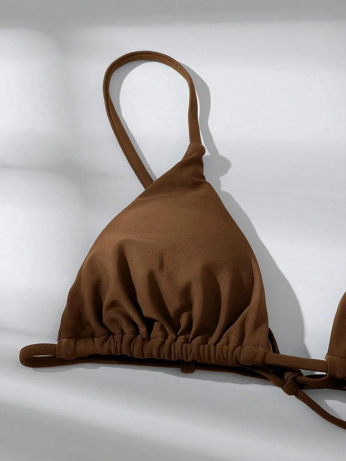 Женский бикини-комплект с высокой талией на тонких бретелях, Brown — фото 4