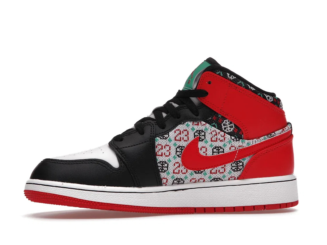 Детские кроссовки с праздничным дизайном Jordan 1 Mid SE Jordan, White/University Red/Black/Roma Green — фото 3