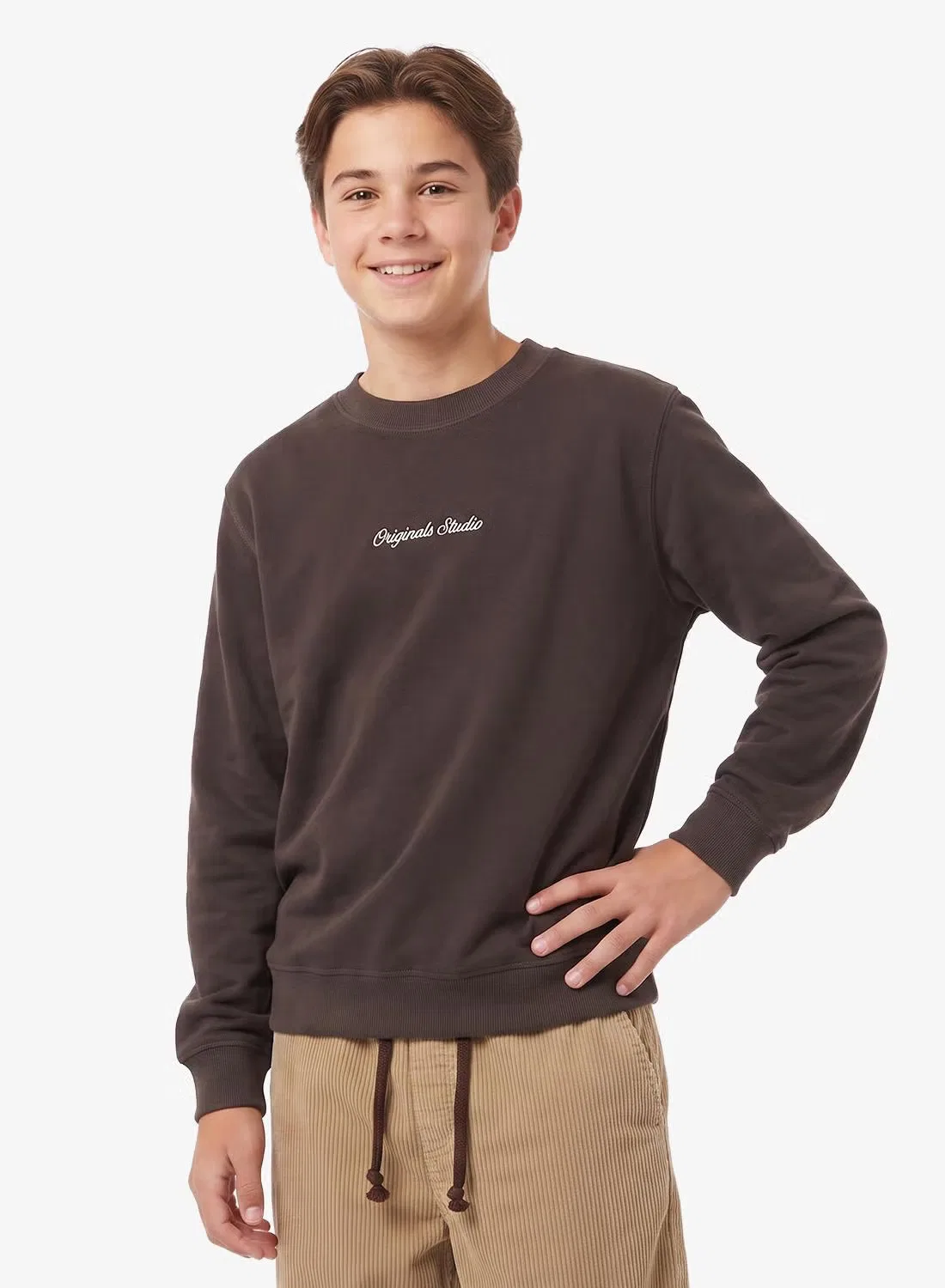 Свитшот с вышивкой на груди Jack & Jones Junior, коричневый