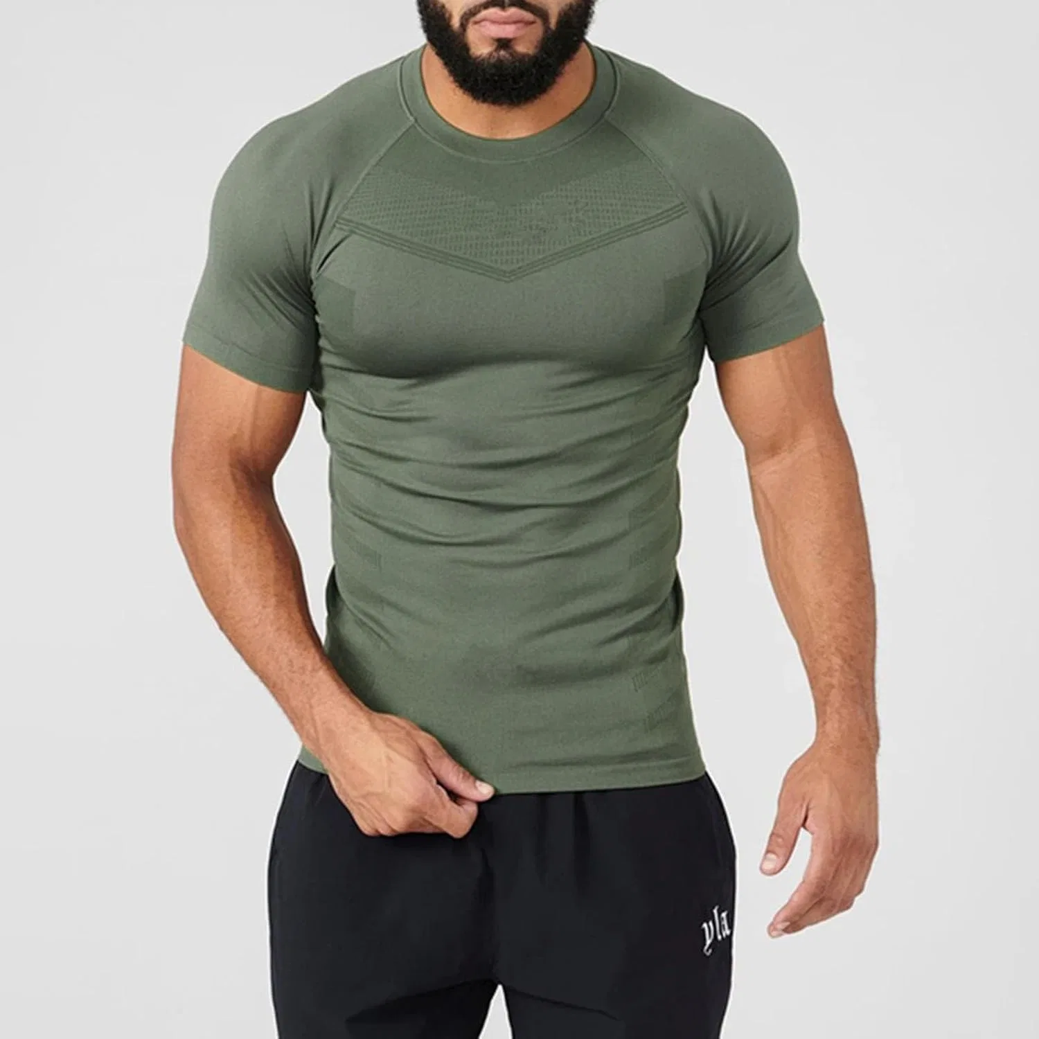 Мужская компрессионная футболка с быстросохнущей тканью Active, Army Green — фото 2