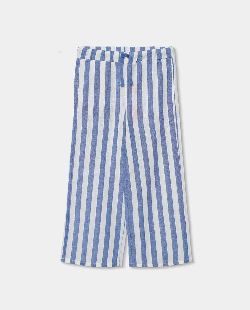 Детские брюки для девочек из вискозы Pantalón lino listado de niña Boboli, Azul Claro