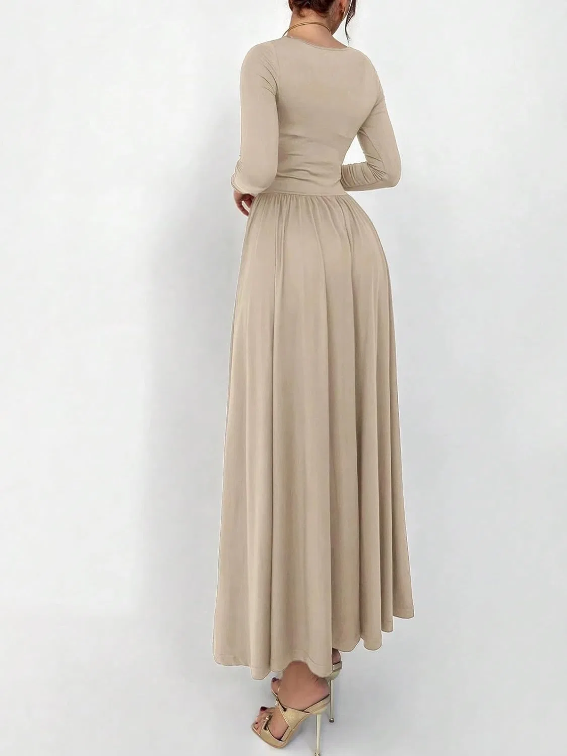 Женское повседневное платье макси Knitted Dress, Apricot — фото 4