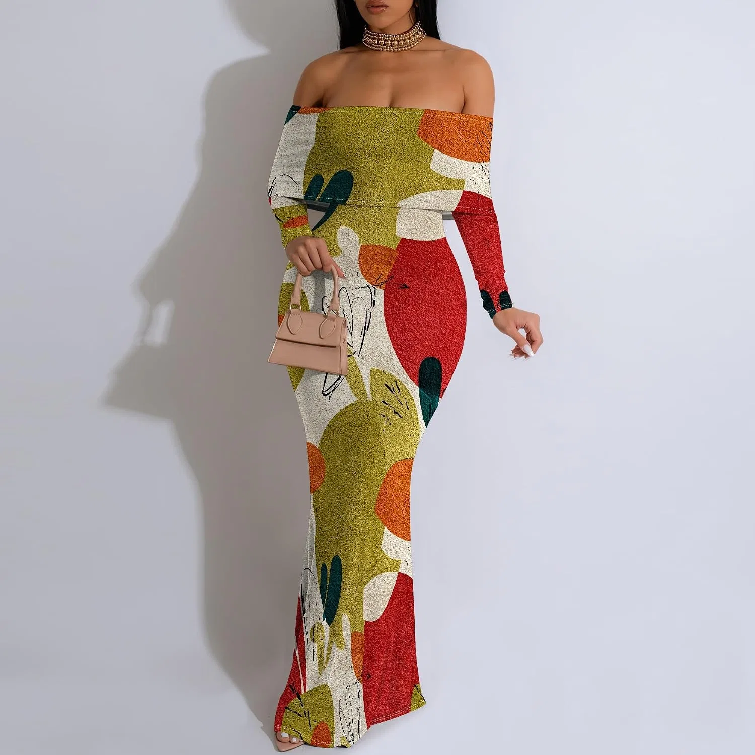 Женское летнее платье макси с принтом Off Shoulder, Multicoloured — фото 2