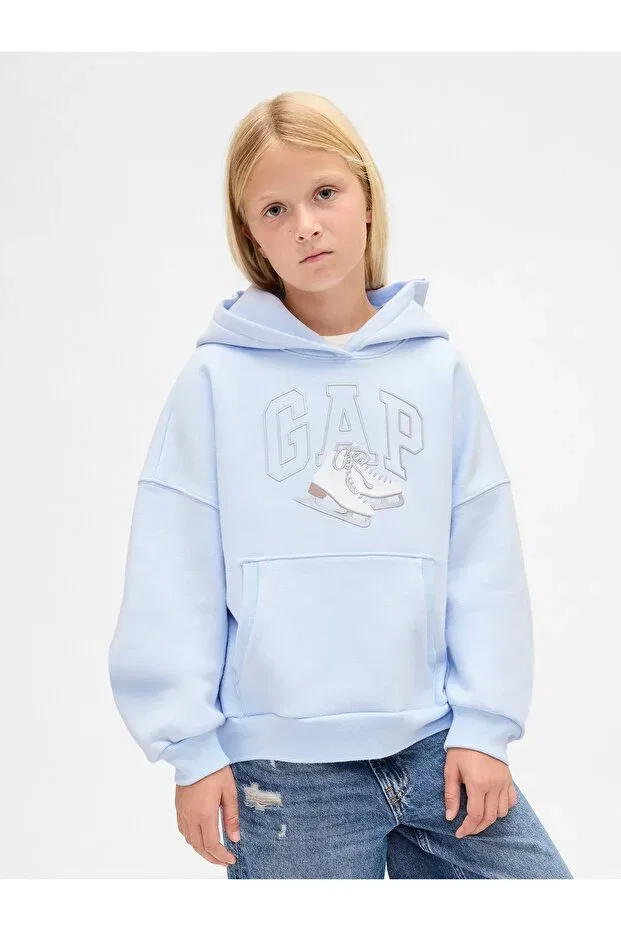 Детские свитшот для девочек с принтом Arch Logo Gap, Light Blue000