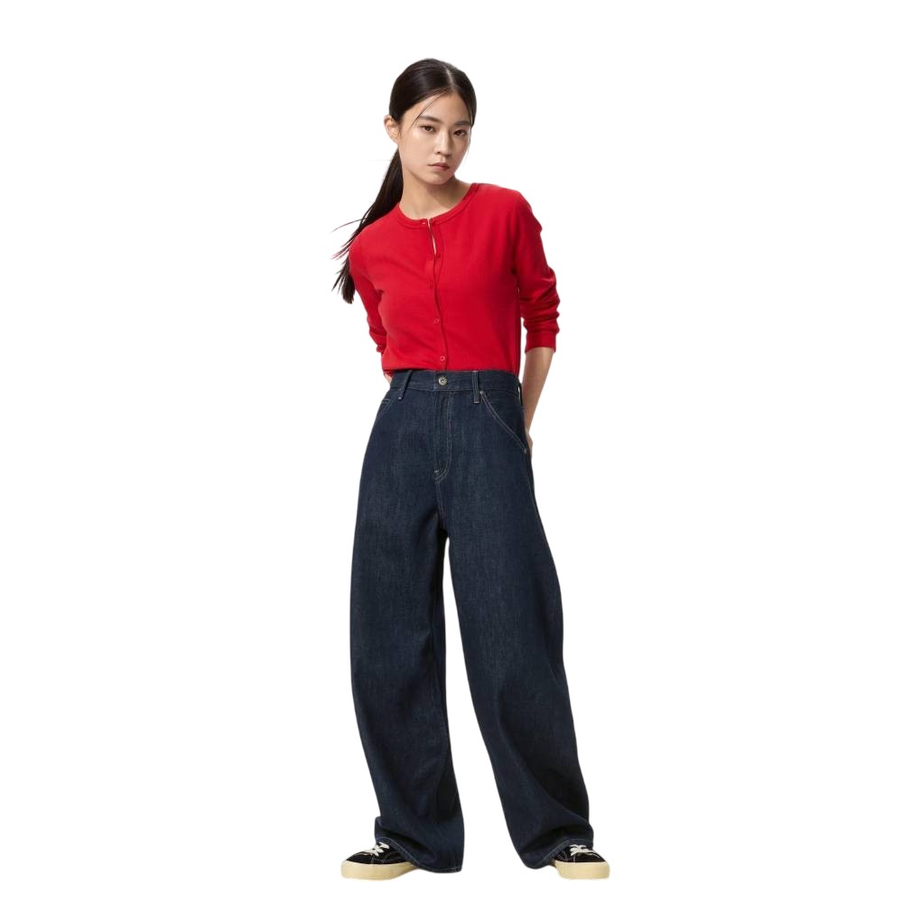 Джинсы Uniqlo Baggy Curved Short length Unisex, 69 темно-синий