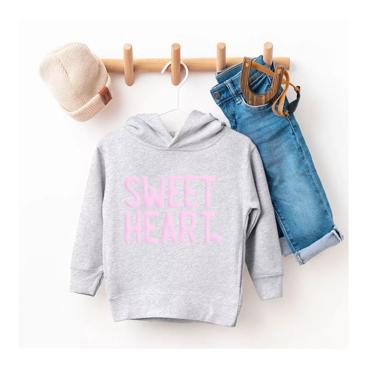 Детское худи для девочек с принтом Sweetheart Puff Print The Juniper Shop, Heather Grey — фото 2