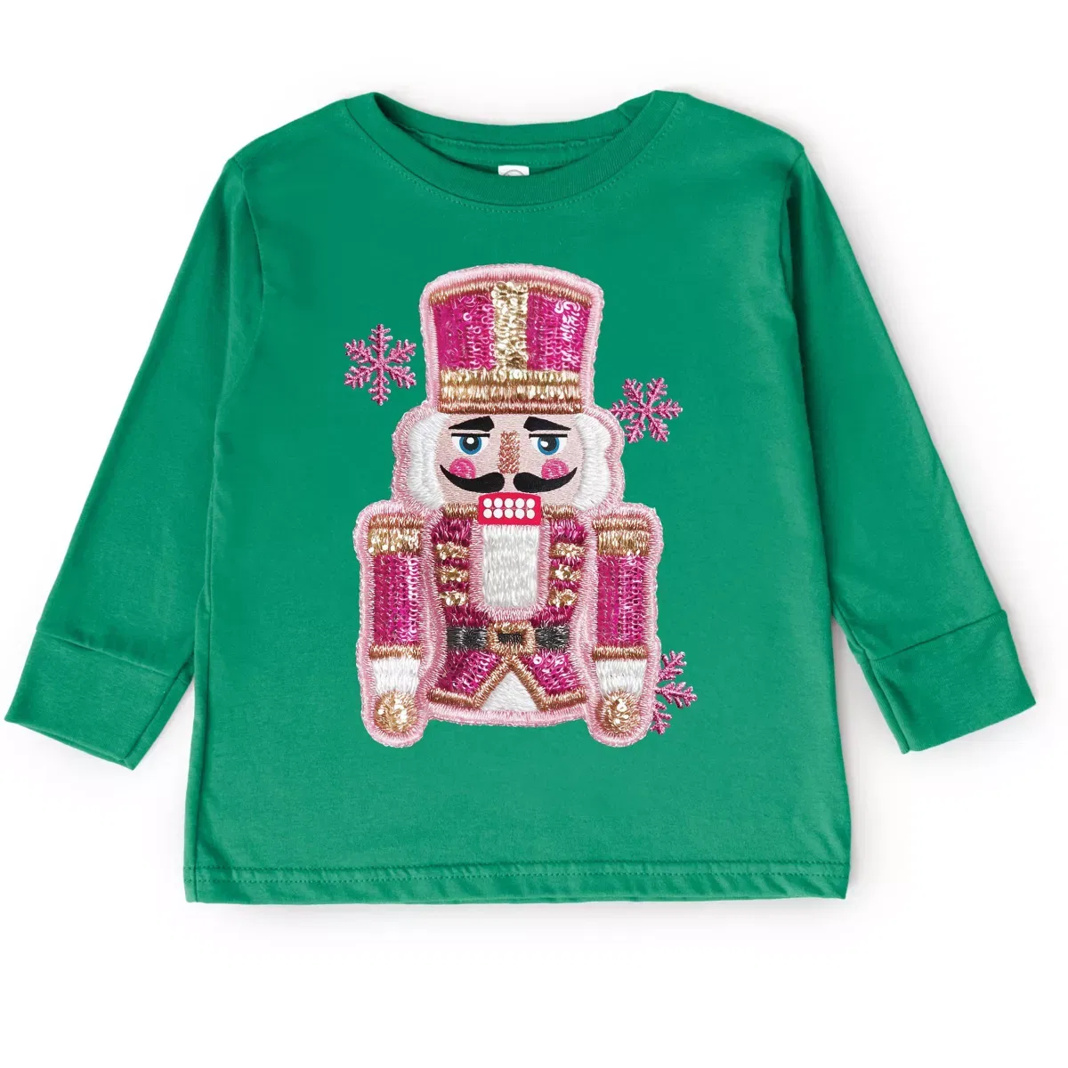 Детский лонгслив для девочек с принтом Pink Snowflake Nutcracker Patchwork Print The Juniper Shop, Pink